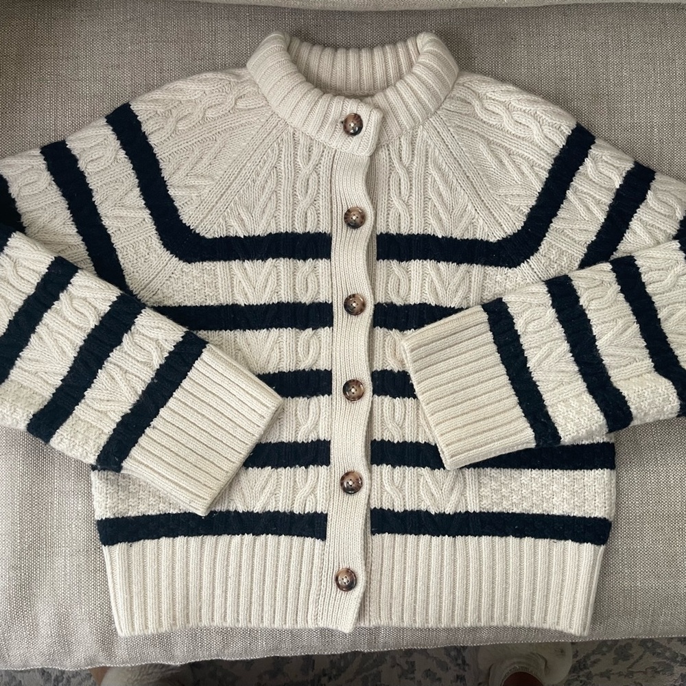 Doen Cream and Navy Striped Knit Cardigan - Picture 3 of 9